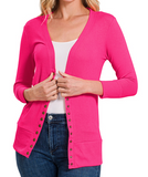 Snap Button Cardigan (Curvy) (Color Options)