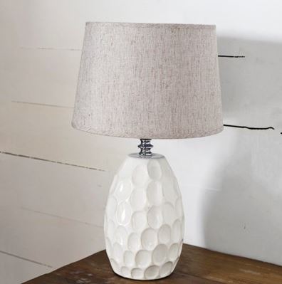 White Dimpled Lamp with Oatmeal Shade